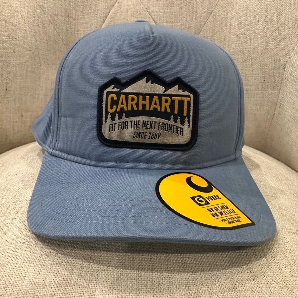 Carhartt Canvas Mountain Patch Snapback Hat Cap Adjustable Blue Outdoors New